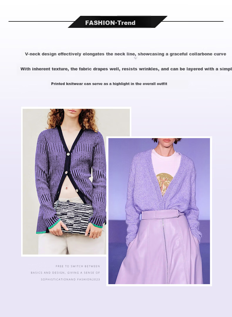 YANYEE Elegant Fashion Knit Top Women 2024 Spring V-Neck Short Cardigan Jacket Purple XXL/44 5