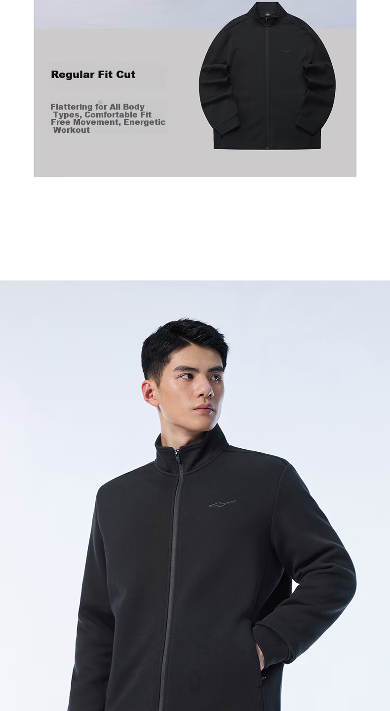 ERKE Men's Spring Zip-up Hoodie Jacket Stand Collar Long Sleeve Knit Windproof Cuffed Casual Sports Jacket Windbreaker 8