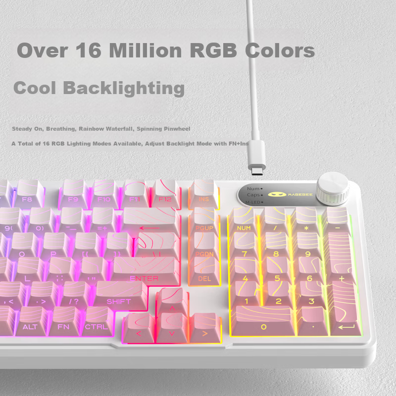 MageGee GK960 Customizable 98-Key Mechanical Feel Wired RGB Side-Engraved Gradient Gaming Office Keyboard White Pink