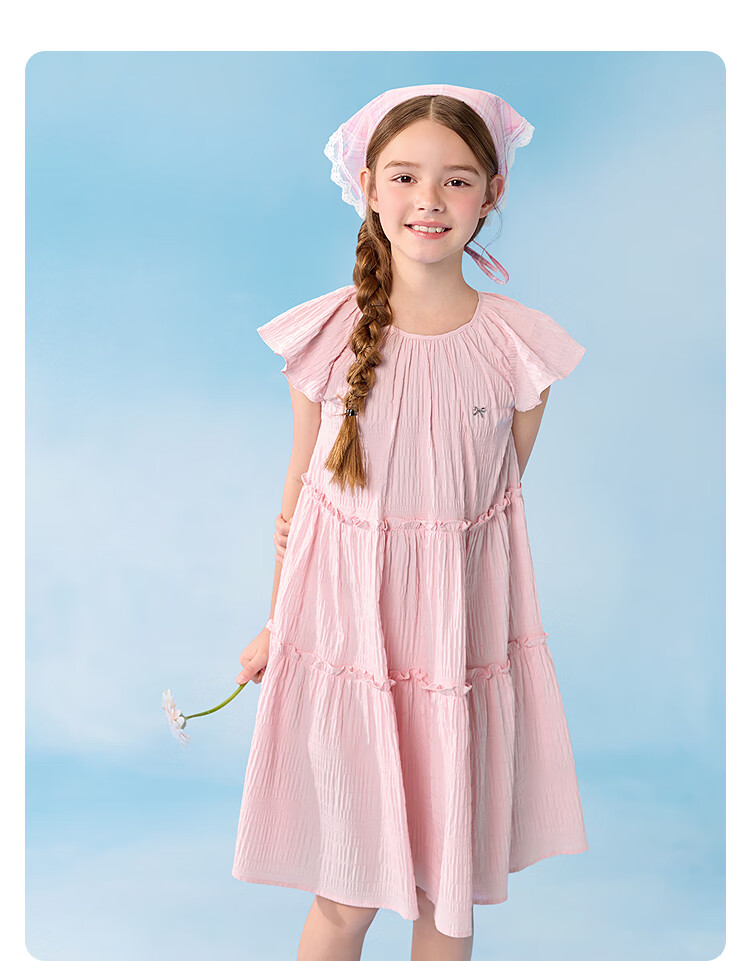 Balabala Girls Dress Children's Dress 2026 New Summer Big Kids Princess Dress Sweet Small Flutter Sleeve Ruffle 18