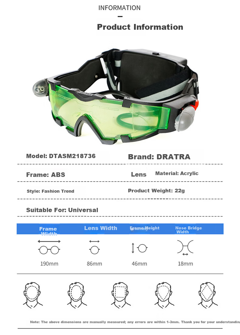 DRATRA Cycling Glasses Night Vision Sunglasses Windproof Mountain Bike Glasses Running Motorcycle Bicycle LED Protective Goggles 2