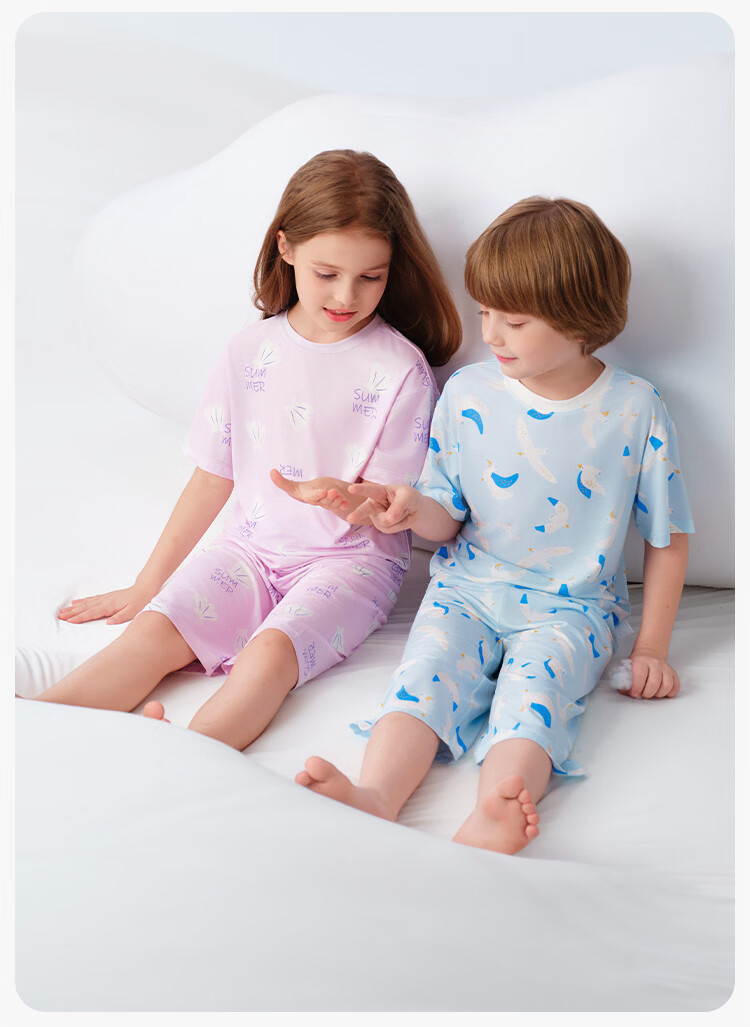YEEHOO 50S Modal Children's Pajamas, Boys' Summer Thin Short-Sleeve Lightweight Sleepwear 21