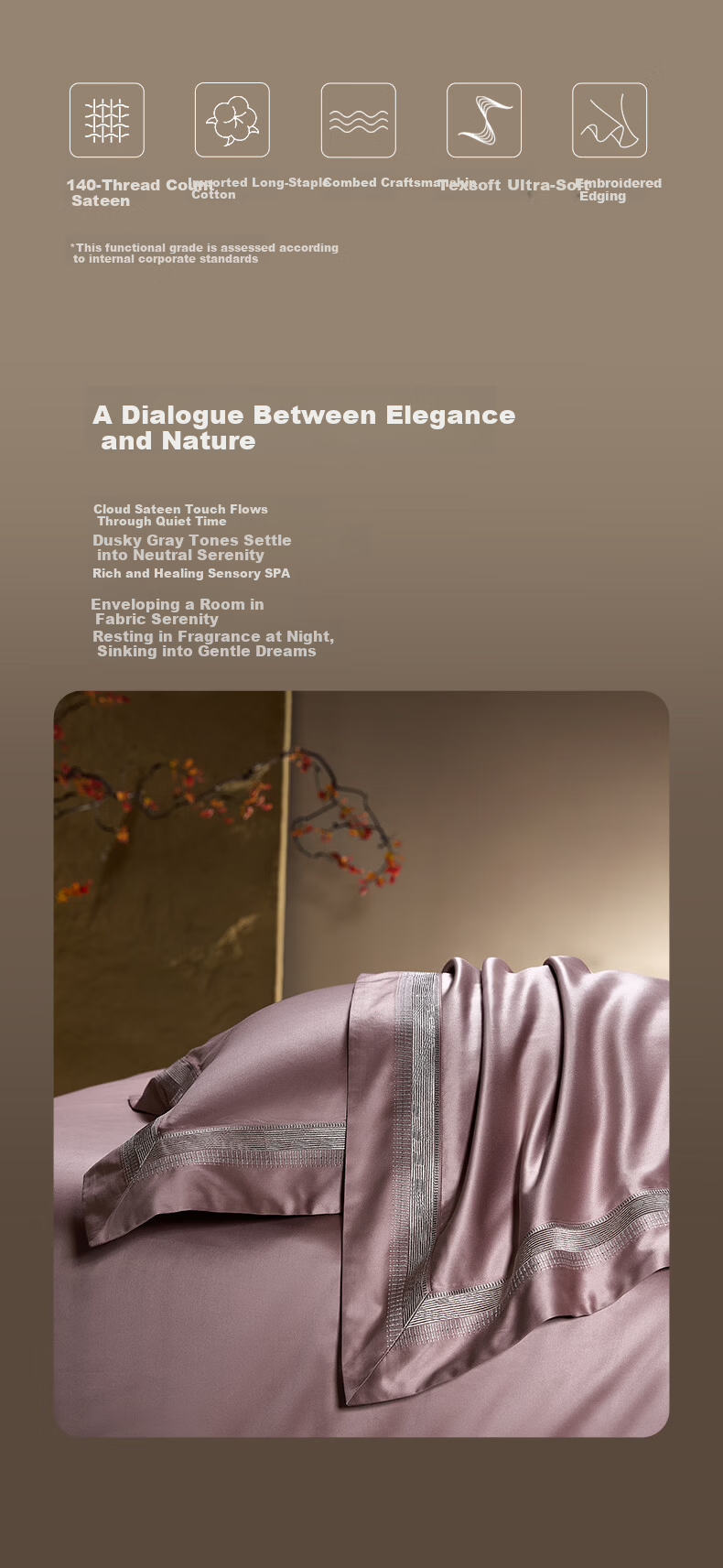 Luolai Home Textiles 140-Thread Count Pima Cotton Four-Piece Set Luxury Pure Cotton Bedding Pink 220*250cm 2