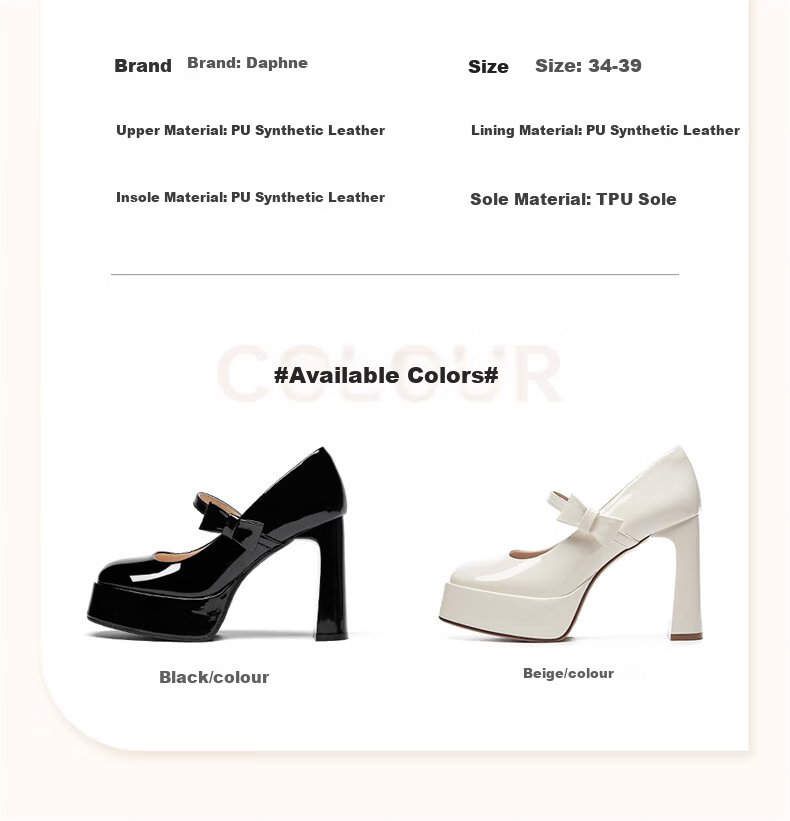 DAPHNE Wedding High Heels for Petite Women Fashionable Chunky Heel Mary Jane Leather Shoes Beige Size 34 4