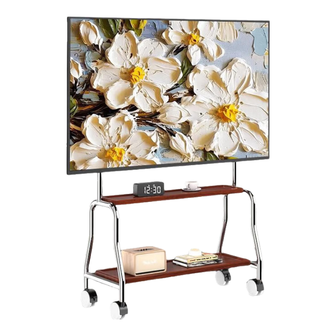 Xizhou Night Rain Mobile Art TV Stand [32-75 Inch] Floor Cart Universal TV Mount for Hisense Huawei Skyworth, Premium Stainless Steel Double-Layer Shelf