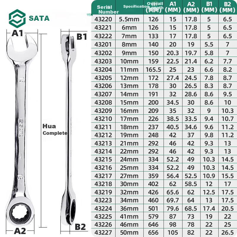 SATA 43213 Fully Polished Dual-Use Quick Wrench 21MM 2