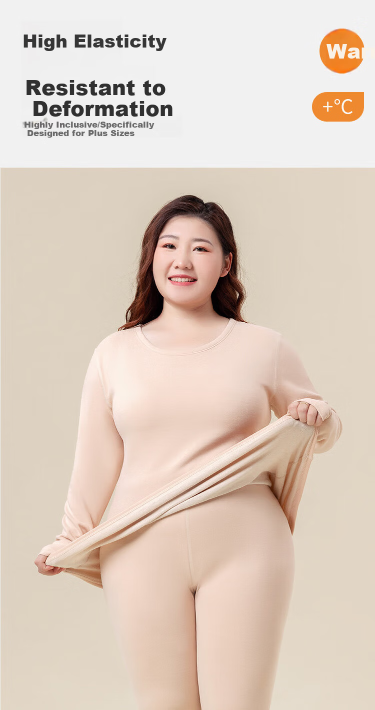 LangSha Plus Size Thermal Underwear Women Wool Silk 10A Antibacterial Mite-Resistant Large Size Autumn Top and Bottom Set for Plus-Size Women 5
