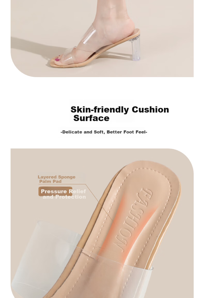FOOTOPPO Women's High Heel Summer Transparent Strap Sandals Fairy Style Beach Outdoor Slippers 6