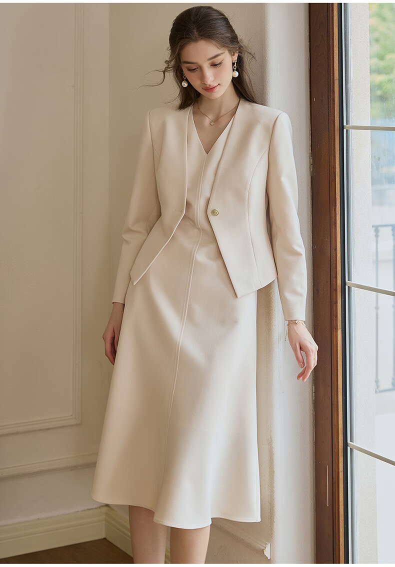 ROEYSHOUSE Women's Elegant Slim Fit Blazer Spring New Solid Color Commuter Suit 11646 Apricot S 6