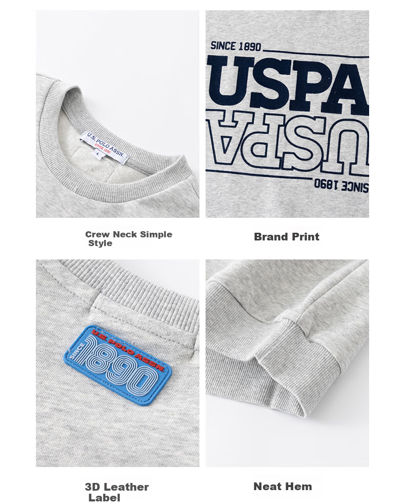 U.S. POLO ASSN. Men's Fleece-Lined Heavyweight Long Sleeve Sweatshirt Casual Loose Fit White XL 15