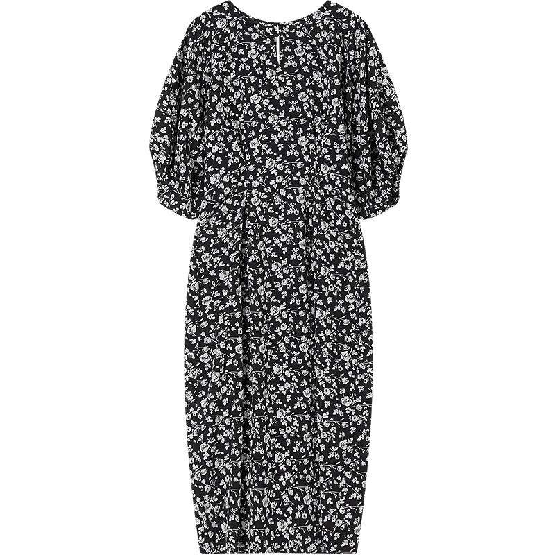 Demana Vintage Floral Lady Summer Elegant Round Neck Waist-Cinching Shoulder Belt Slim Fit Dress for Women