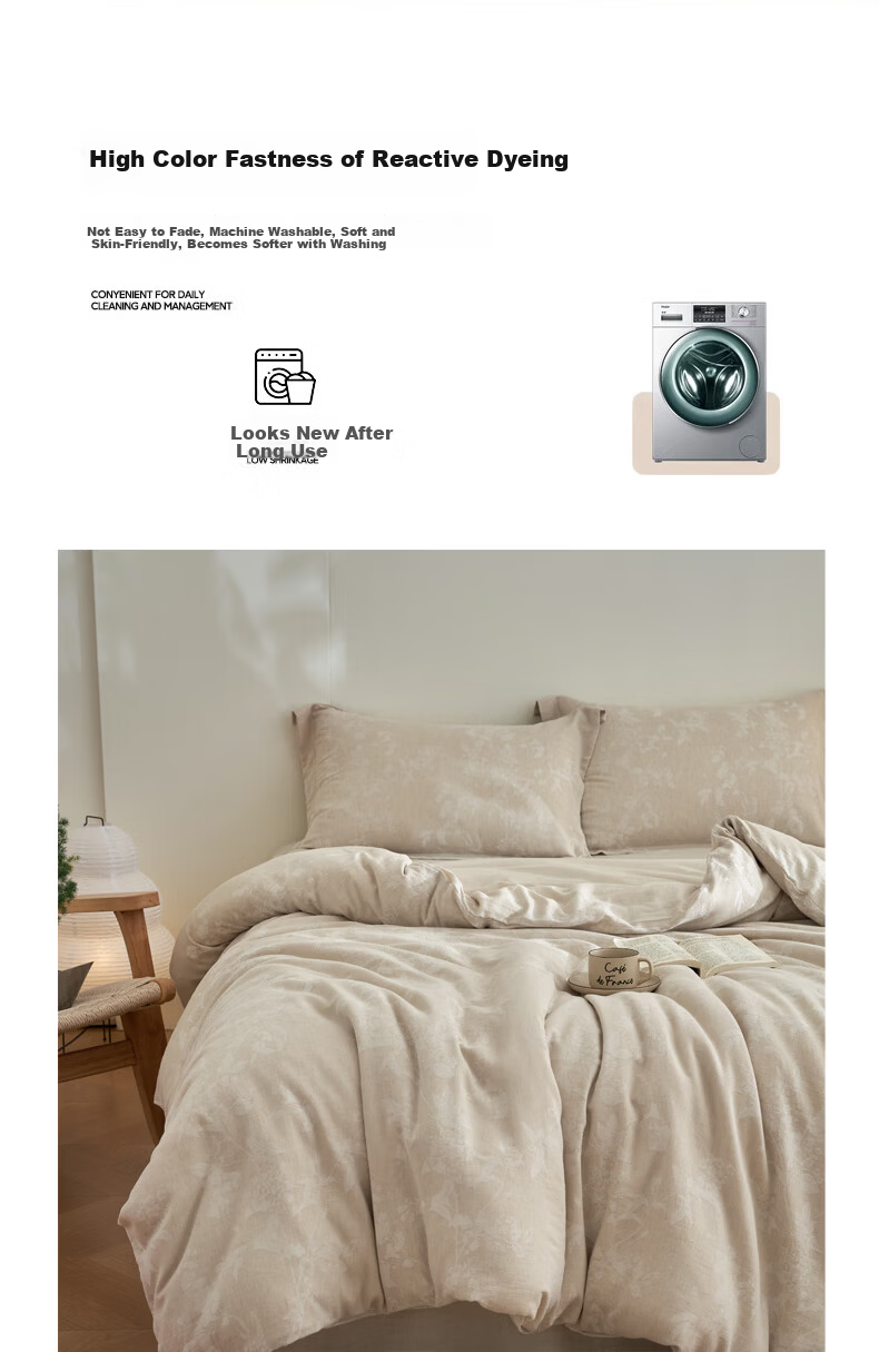 Jiting Tencel Cotton Linen Luxury Jacquard 4-Piece Bedding Set - Elegant Gray, 1.5/1.8m Bed Sheet Style 9