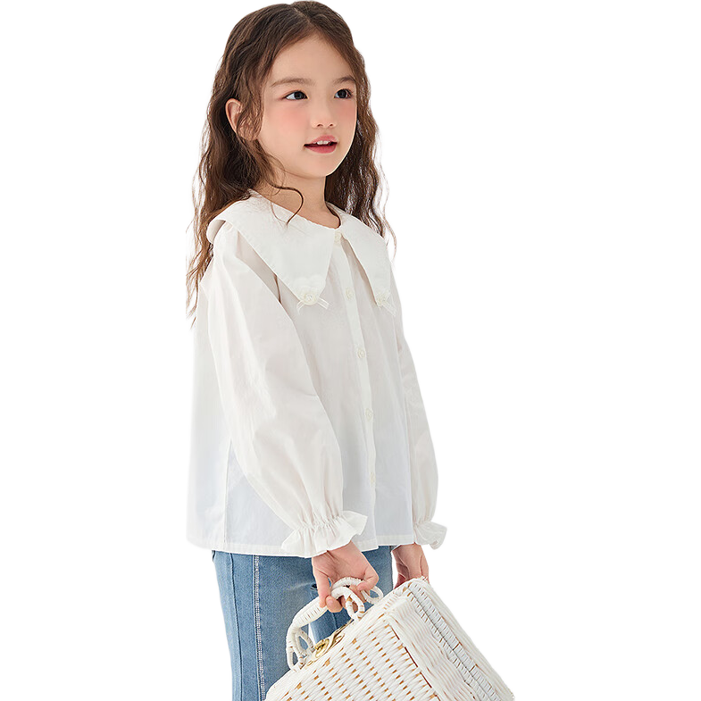Balabala Girls' Long Sleeve White Shirt 2025 Spring New Arrival Top [Mall Edition] 201125102001