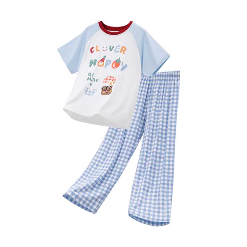 LangSha Kids Modal Pajama Set Boys Homewear Parent-Child Plaid Stylish Baby
