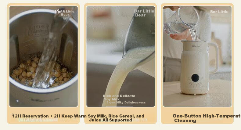 Bear Soy Milk Maker Blender Fully Automatic Small 1-2 Person Food Processor Dry Beans No Soaking Direct Grinding No Filtering Auto Keep Warm Fast Soy Milk 0.6L DJJ-H05C1 3