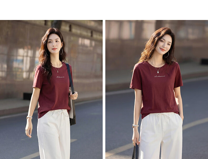Demana Breathable Pure Cotton Summer Simple Basic Letter Embroidery Crew Neck Short Sleeve Comfortable Casual Women's T-Shirt 12