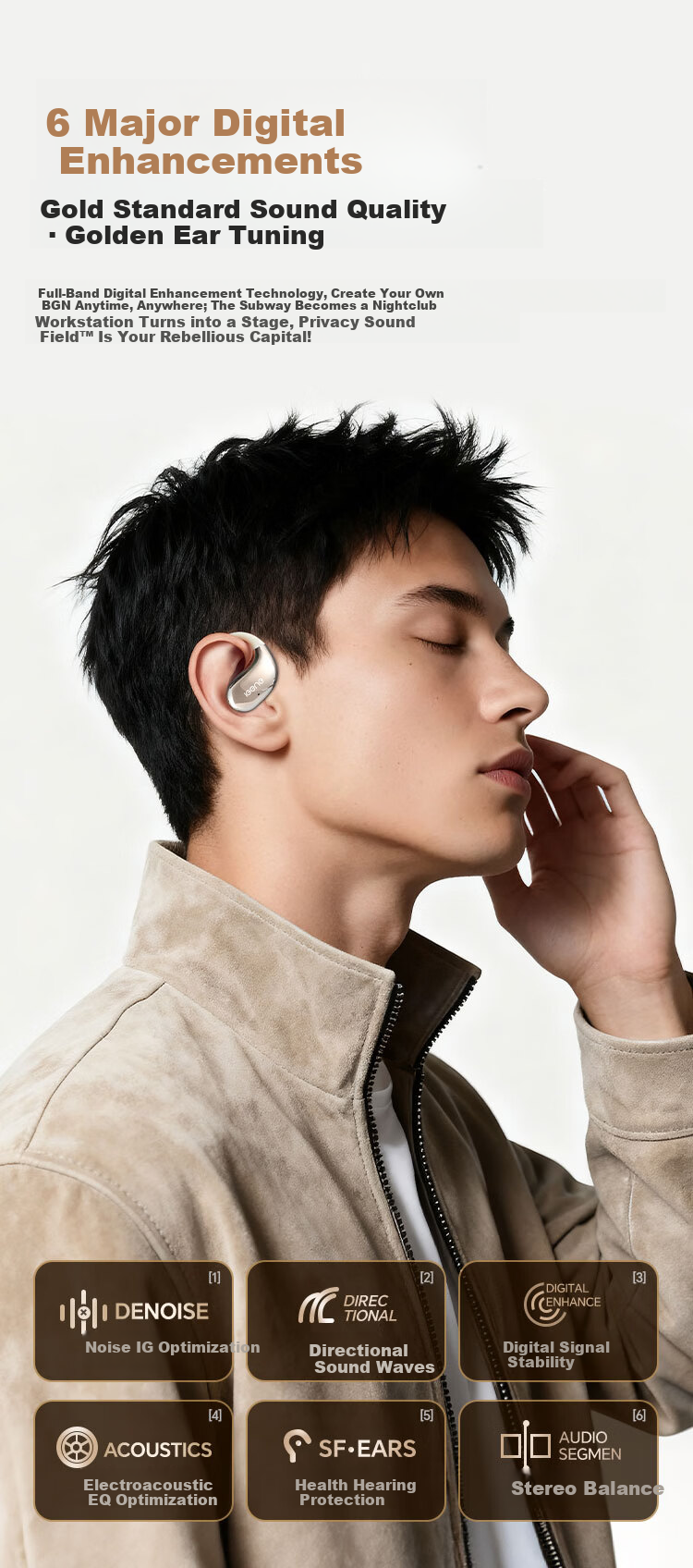 IGene 14mm Gold Label Panorama Sound 6.0 Bluetooth Earhook Bone Conduction Wireless Open-Ear Music Sports Running Headphones Compatible with Huawei Xiaomi S160 7