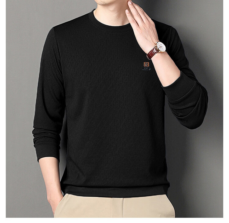 Pierre Cardin Men's Sweatshirt Spring and Autumn Business Casual Long Sleeve T-Shirt Elastic Skin-Friendly Base Shirt Men's Clothing Bean Green L 15