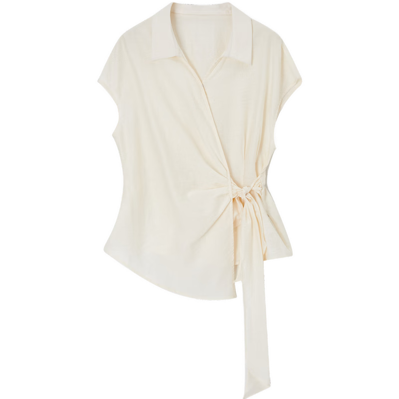 Demana [With Natural Linen] Summer Minimalist Side Knot Shirt Elegant Commuter High-End Blouse for Women