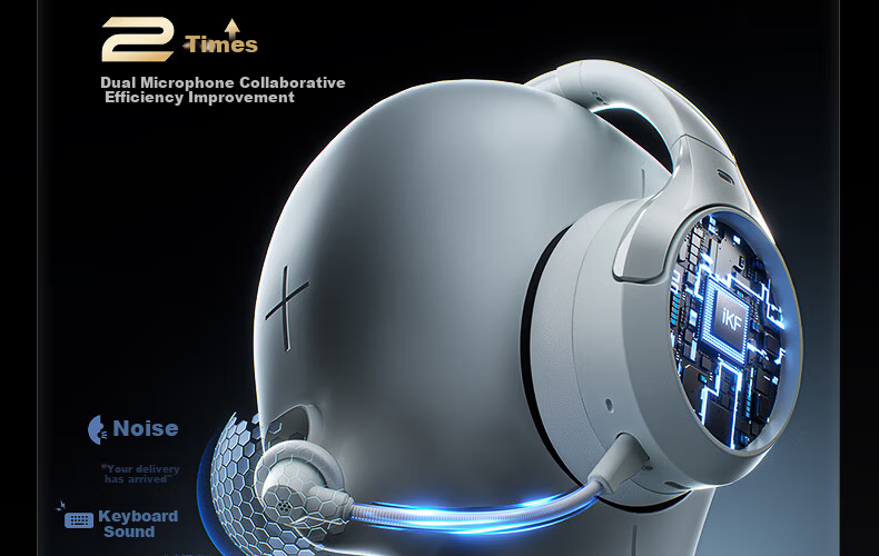 IKF King G Five-Mode Wireless Noise-Cancelling Gaming Headset Over-Ear 2.4G Wired Bluetooth 7.1 Surround Sound LDAC High-Resolution E-Sports Noise-Cancelling Microphone Sky Blue 36