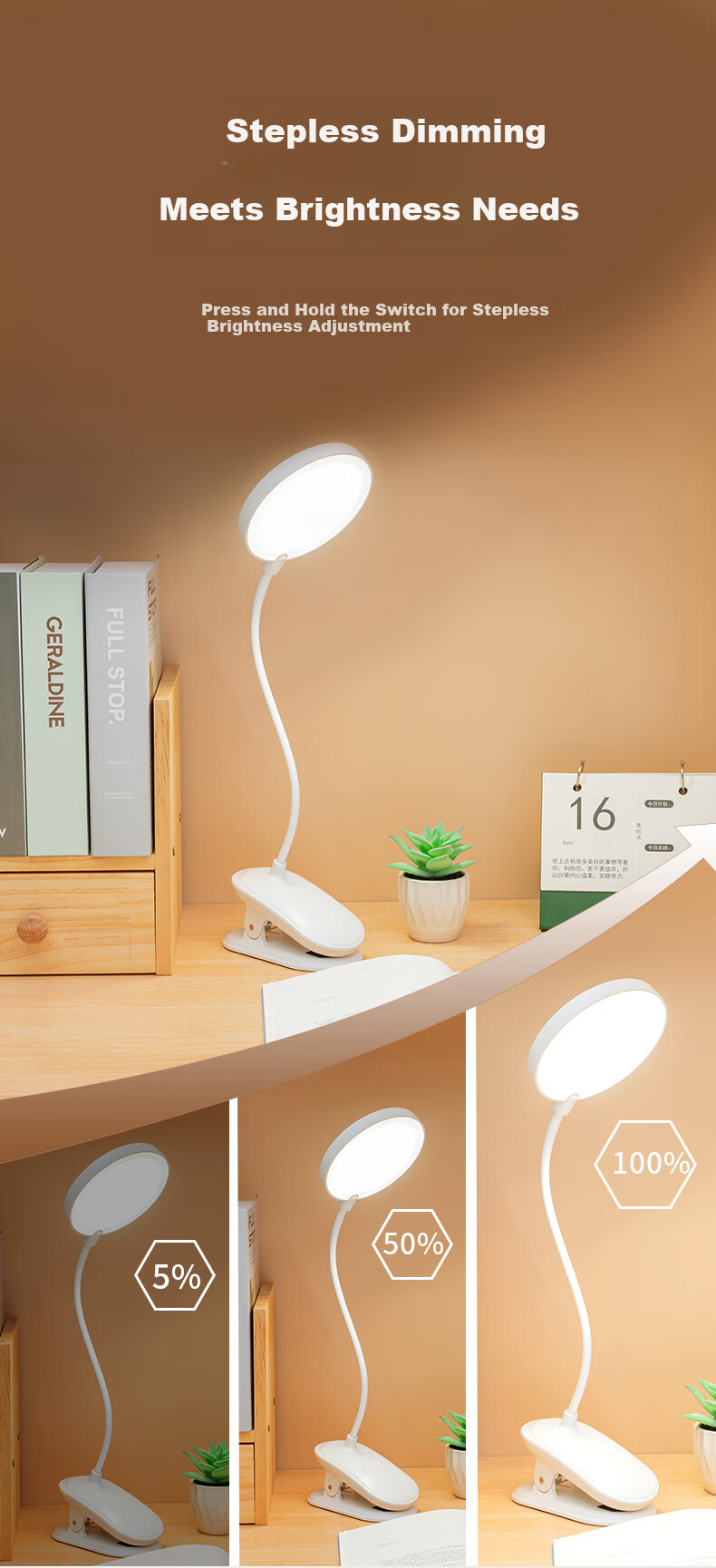 HP Precision Eye Protection Study Pen Holder Desk Lamp AA Grade Student Kids Reading Bedside LED Rechargeable Desk Light 5