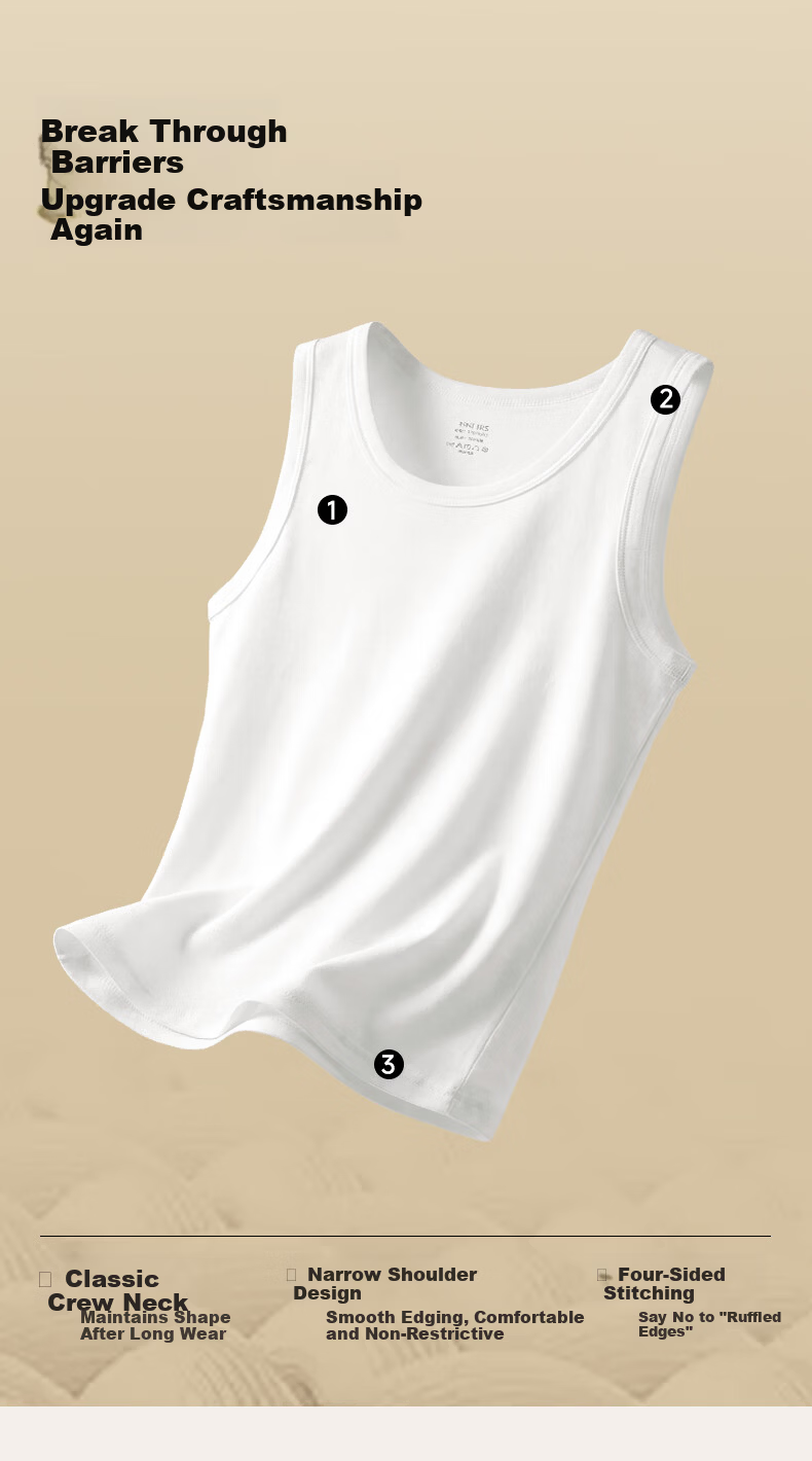 FIRS Men’s Vest [2-Pack Pure Cotton] Seamless Round Neck Antibacterial Sports Sleeveless Undershirt 2