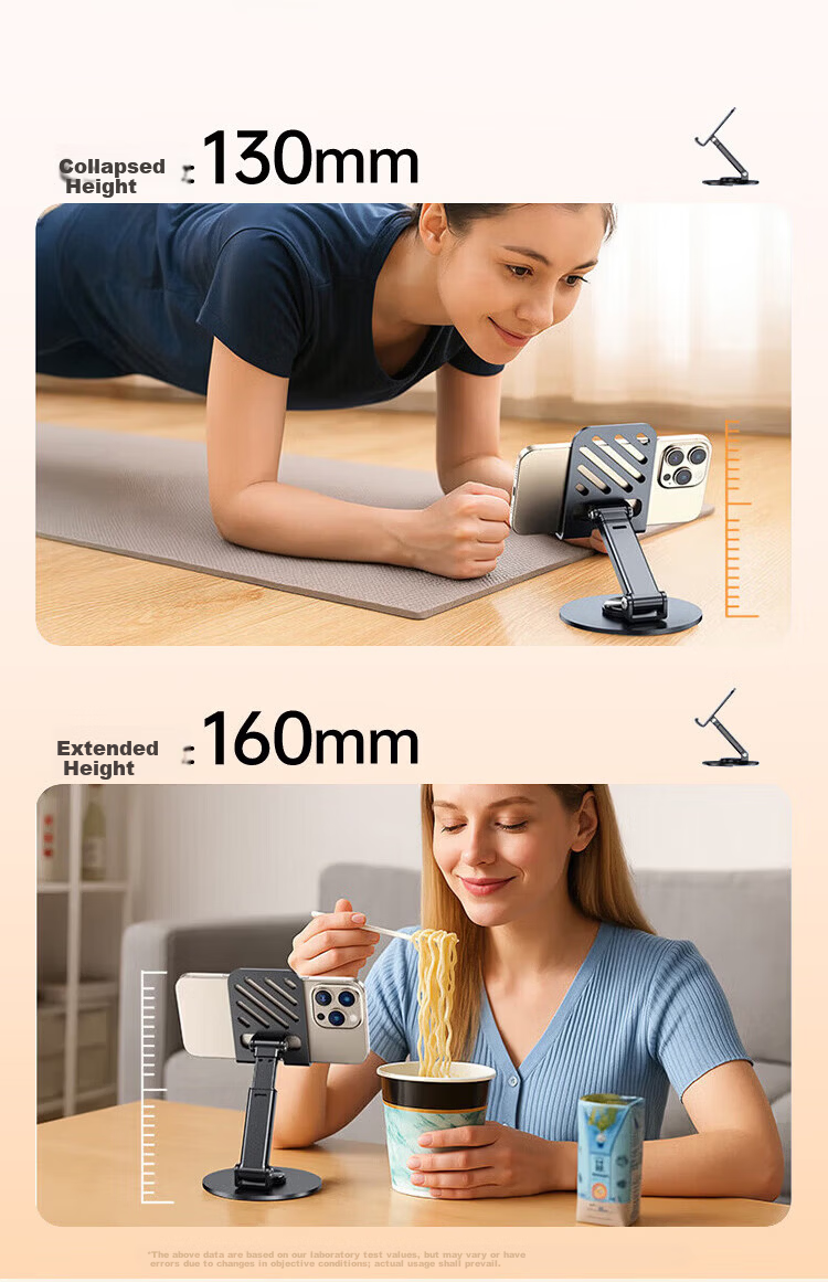 Kewo Adjustable Carbon Steel Mobile Phone Stand Desktop iPad Tablet Holder Bedside Lazy Stand Metal Live Streaming Multi-Functional Foldable Portable 360° Rotatable 7