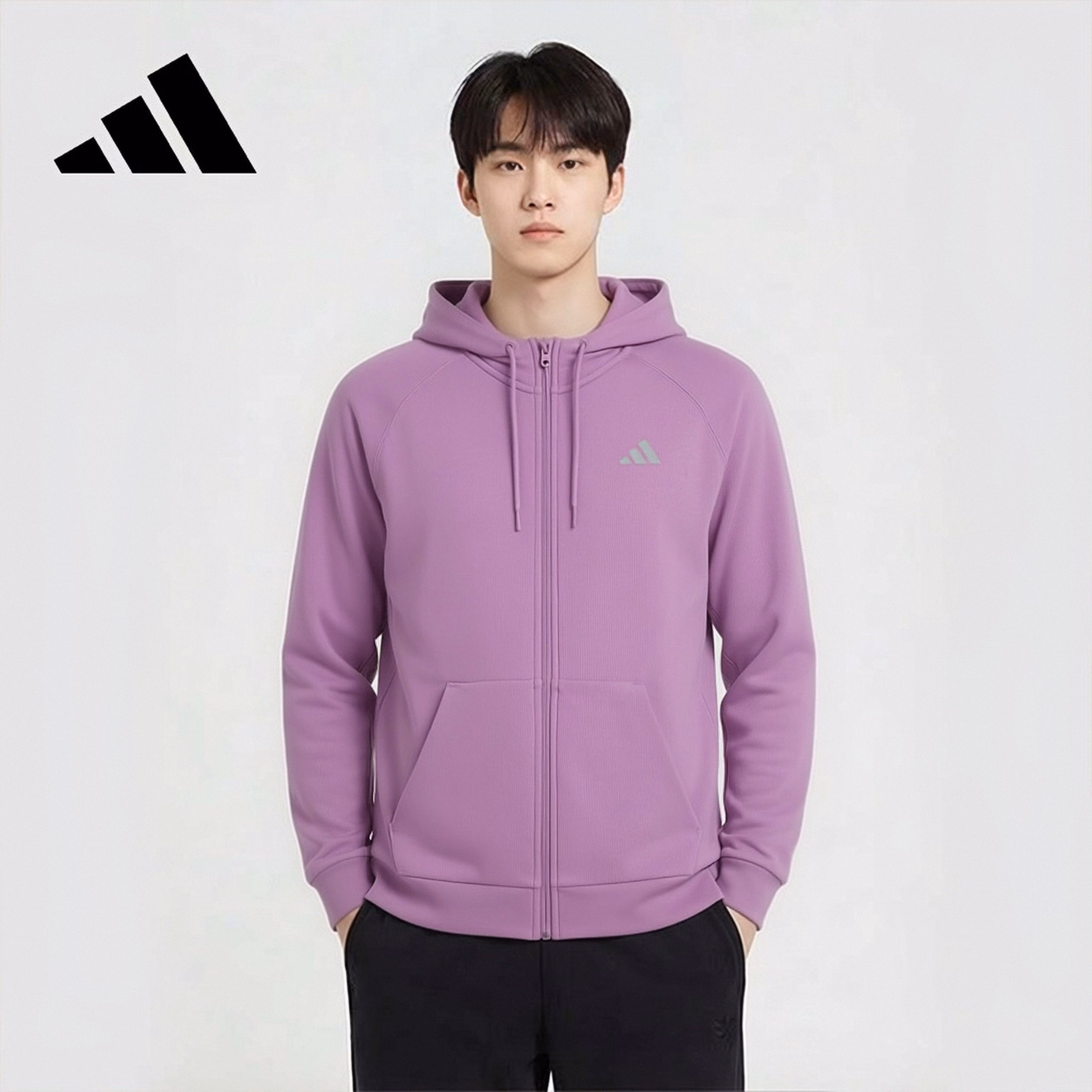 Adidas Men's Knitted Hoodie Jacket Casual Sportswear IW8396 Purple XL