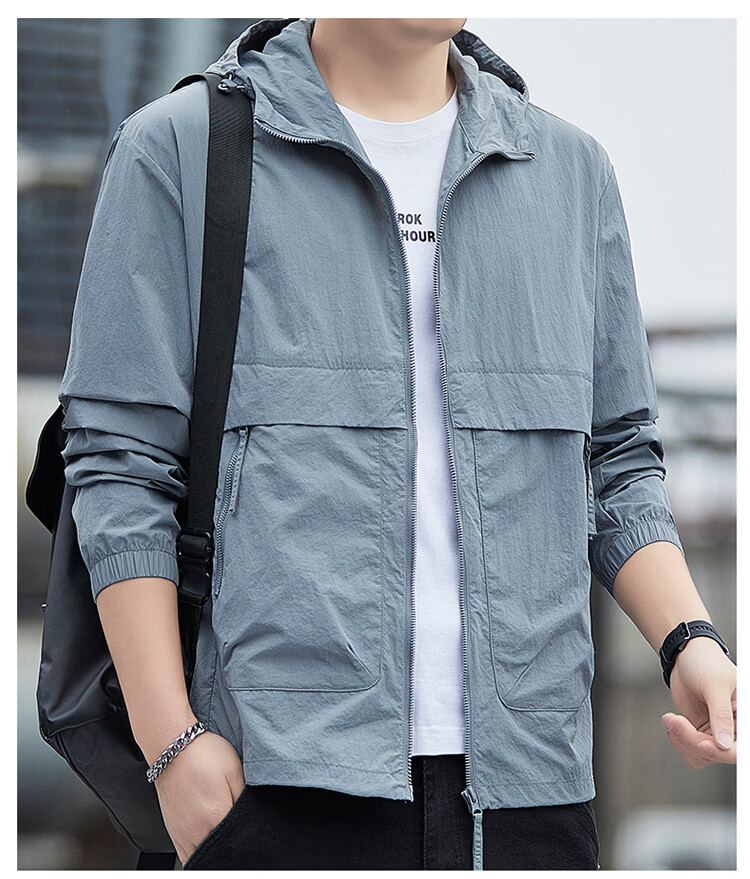 ROMON Men's Summer Outdoor Water-Repellent Fishing Jacket Breathable Ice Silk Cooling Coat 2682 Light Gray XL 15