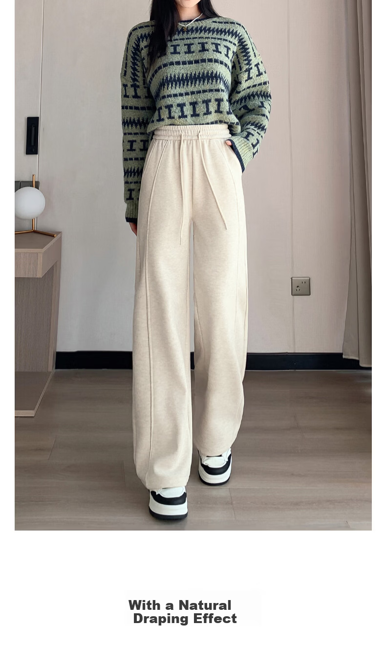 Langsha Women's Wool and Silk Wide-Leg Pants Spring Thin Straight-Leg Sports Banana Pants Breathable High-Waist Slim Casual Trousers 9