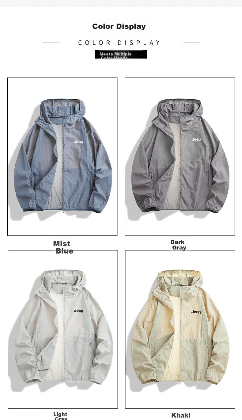 JEEP Men's Summer UPF50+ Ice Silk Breathable Fishing Sun Protection Jacket UV Protection Lightweight Coat 3