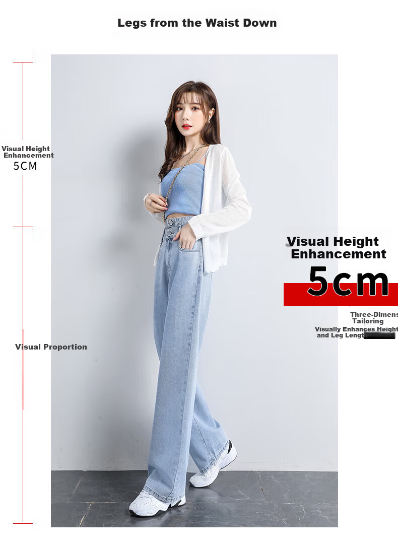 Pierre Cardin Women's Summer High-Waist Draped Floor-Length Casual Fashion Versatile Straight-Leg Loose Wide-Leg Jeans Dark Blue 2XL 3