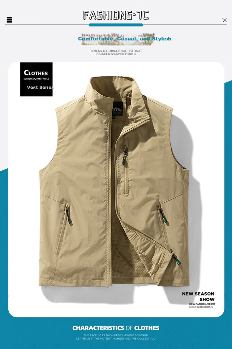 TUCANO Men's Vest Spring Summer Outdoor Fishing Photography Jacket Deep Blue 4XL Father's Day Gift 1
