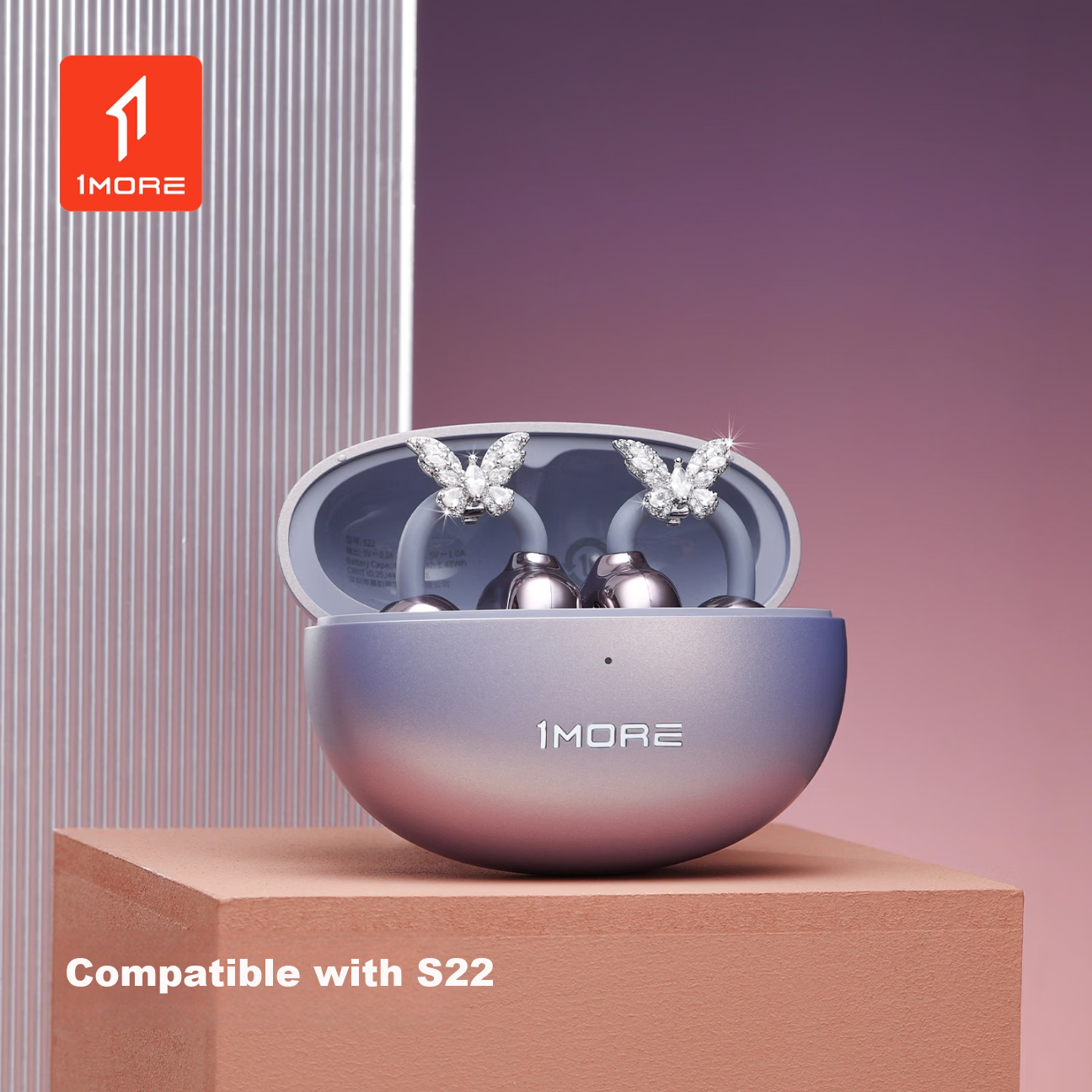 1MORE S22 Clip-on Bluetooth Earphones Special Edition - Silver Butterfly Clip-on Rhinestone Earrings Gift