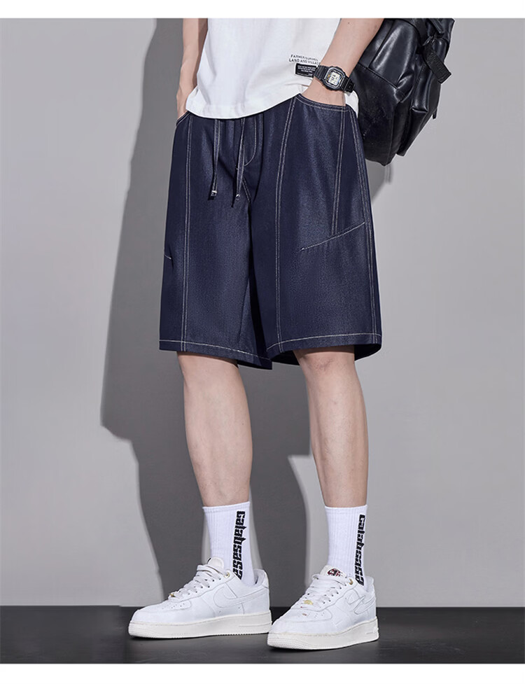 JEEP SPIRIT Men's Summer Loose Fit Blue Ice Silk Denim Shorts American Style Casual Mid-Length Pants M 1