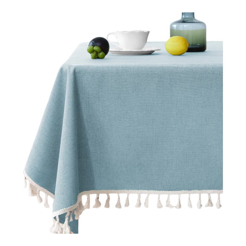 Aiwei Cotton Linen Waterproof Oil-Resistant Solid Color Rectangular Tablecloth with Tassels for Coffee Table 90*90 Blue Sky