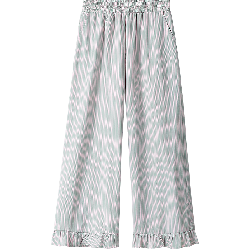 INMAN Lyocell Cotton Vintage Striped Wide-Leg Pants 2026 Summer Women's New Elastic Waist Ruffle Trousers