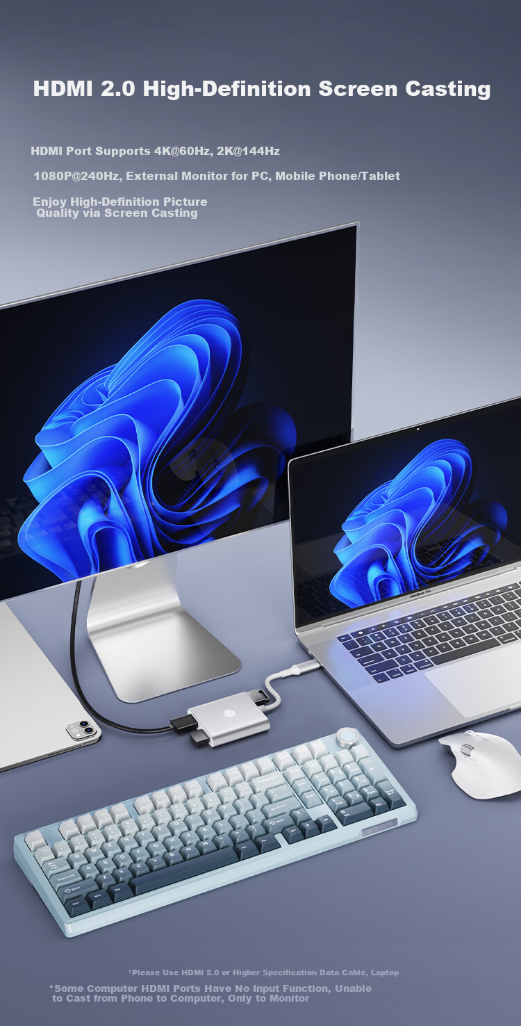 JD Jingzao 4-in-1 Type-C Hub HDMI USB 3.0 PD Adapter for MacBook iPhone Projector USB-C Splitter Dock 4