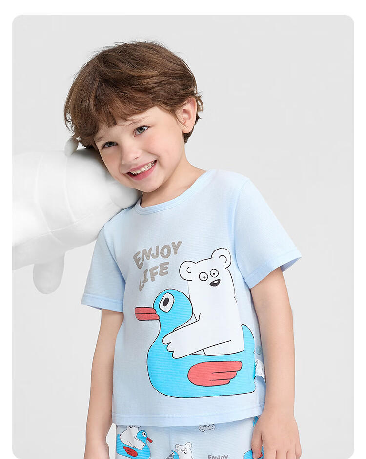 Balabala Baby Summer Pajama Set Air-Conditioned Clothing Anti-Cold Children's Homewear Toddler Short Sleeve Cotton Set 17