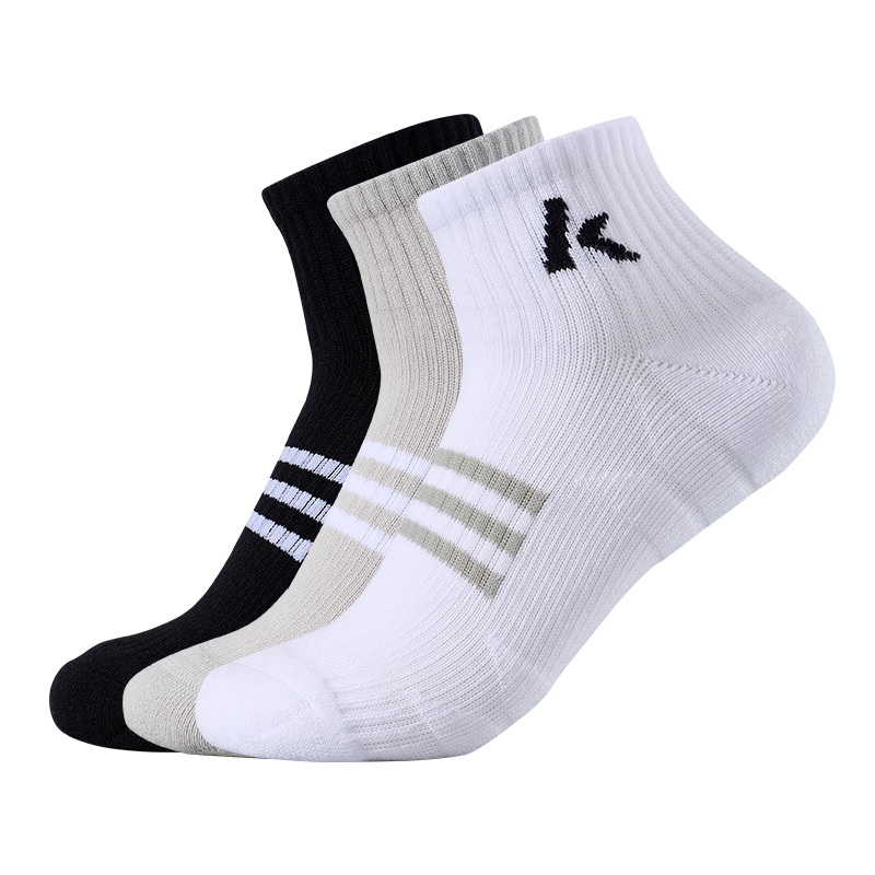 KAWASAKI Unisex Sports Badminton Socks Breathable Non-Slip Ankle Socks D6607 White/Grey/Black (3 Pairs)