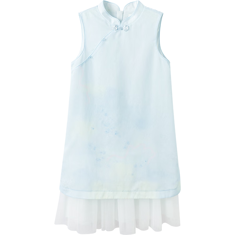 Balabala Girls Dress Children's Dress 2026 Summer New Baby New Chinese Style Qipao Dress Spliced Mesh Sweet