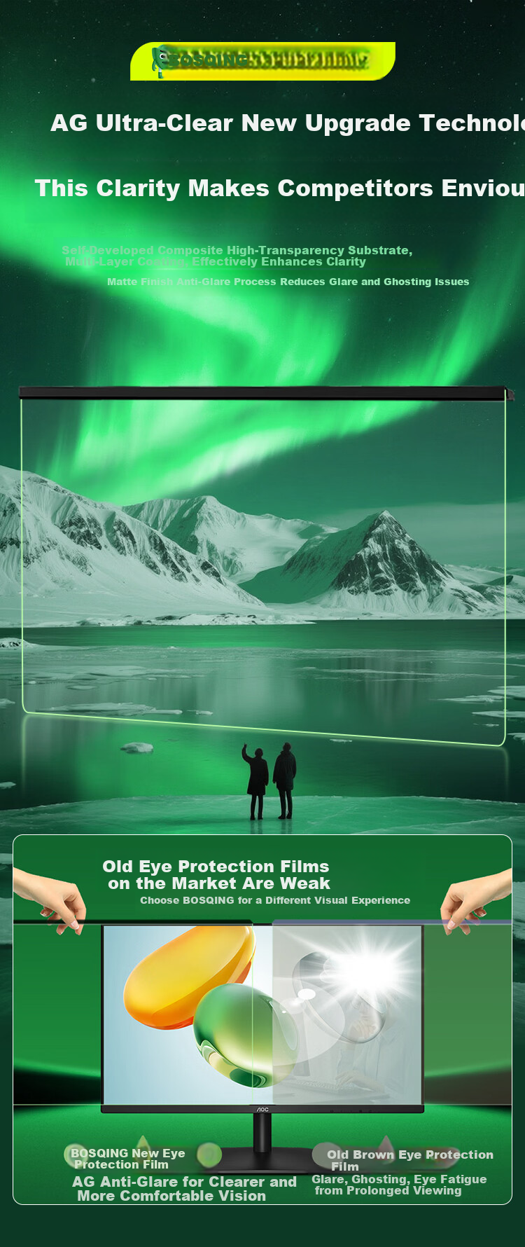 Baoshijing [Ophthalmology Center Certified] Blue Light Protection Computer Screen Protector Eye Protection Screen Film Cover Desktop Anti-Glare Radiation Shield Monitor 15.6 Inch 2