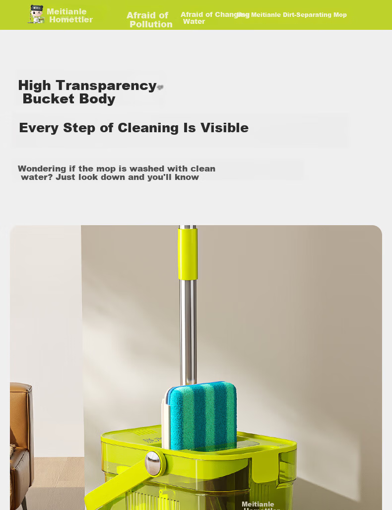 HoMettler Clean and Dirty Separation Flat Mop Household One-Drag Clean Hands-Free Washing 2025 New Scraper Double Rod Double Mop 6 Mop Cloths 5
