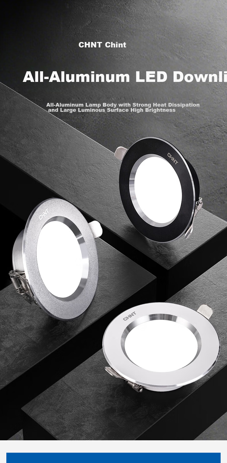 CHINT LED Aluminum Alloy Downlight Silver Edge Ceiling Recessed Ultra-thin High Brightness Commercial Corridor Light White 6W-6500K Cool White 1