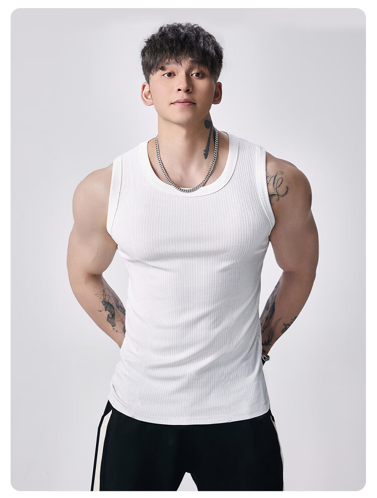 FitonTon Men's Summer Sports Tank Top 10A Antibacterial Trendy Fitness Comfortable Stretch Ribbed Sweatshirt Heather Gray 2XL 9