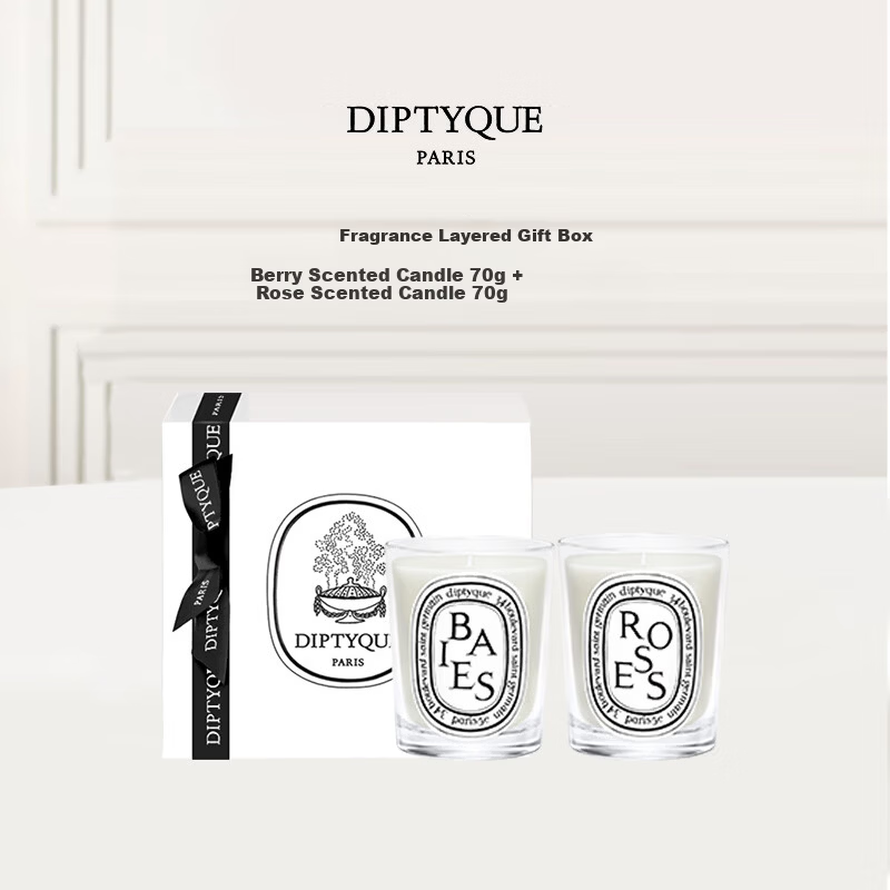 Diptyque Scented Candle Gift Set (Berry 70g + Rose 70g) Women's Day Birthday Gift for Girlfriend