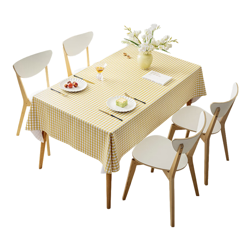 AVIVI Plaid Tablecloth, Waterproof And Oil-Resistant, Washable, Rectangular Dining Table Cover, PVC Coffee Table Mat, Table Runner, 140*180 Cm, Cream-Colored Check Patter