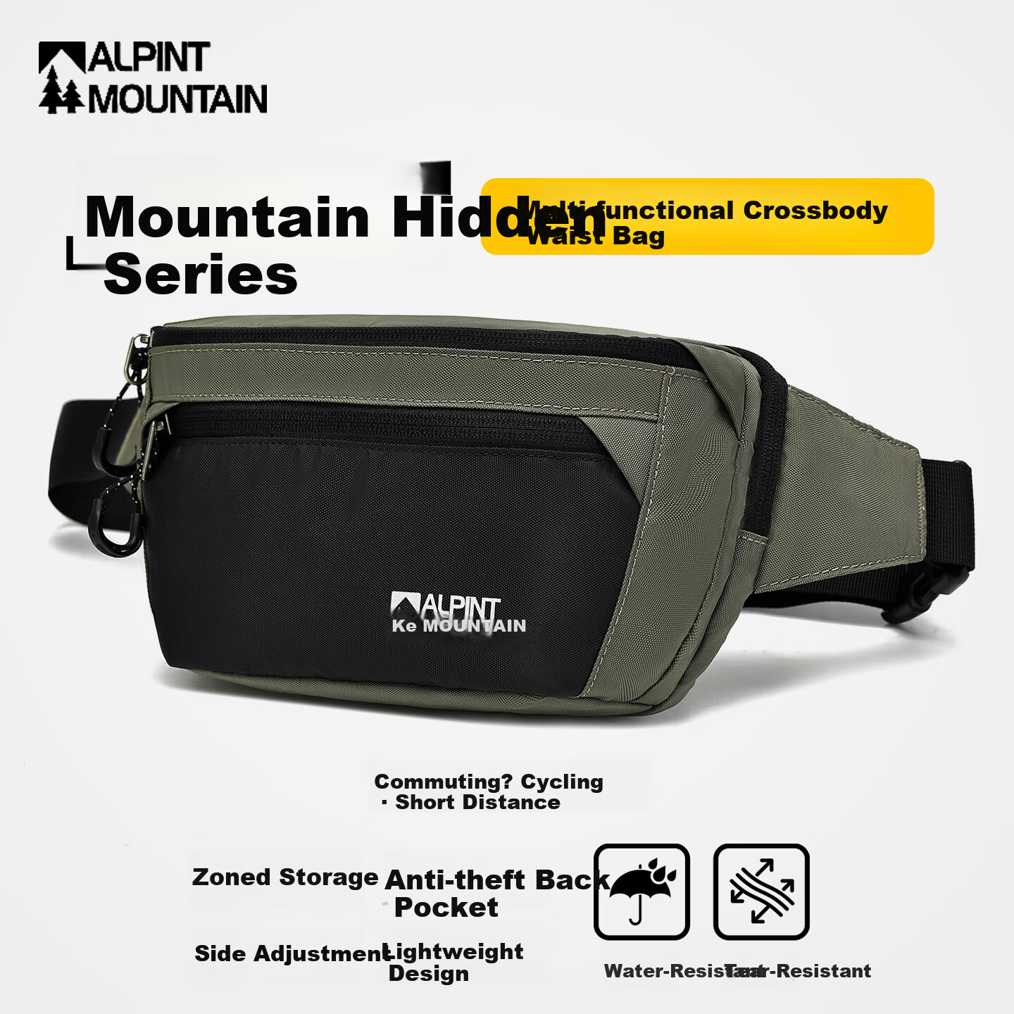 ALPINT MOUNTAIN Elmont Waist Bag Chest Bag Casual Outdoor Crossbody Bag Multifunctional Large Capacity Lightweight Sports Cycling Tactical Bag