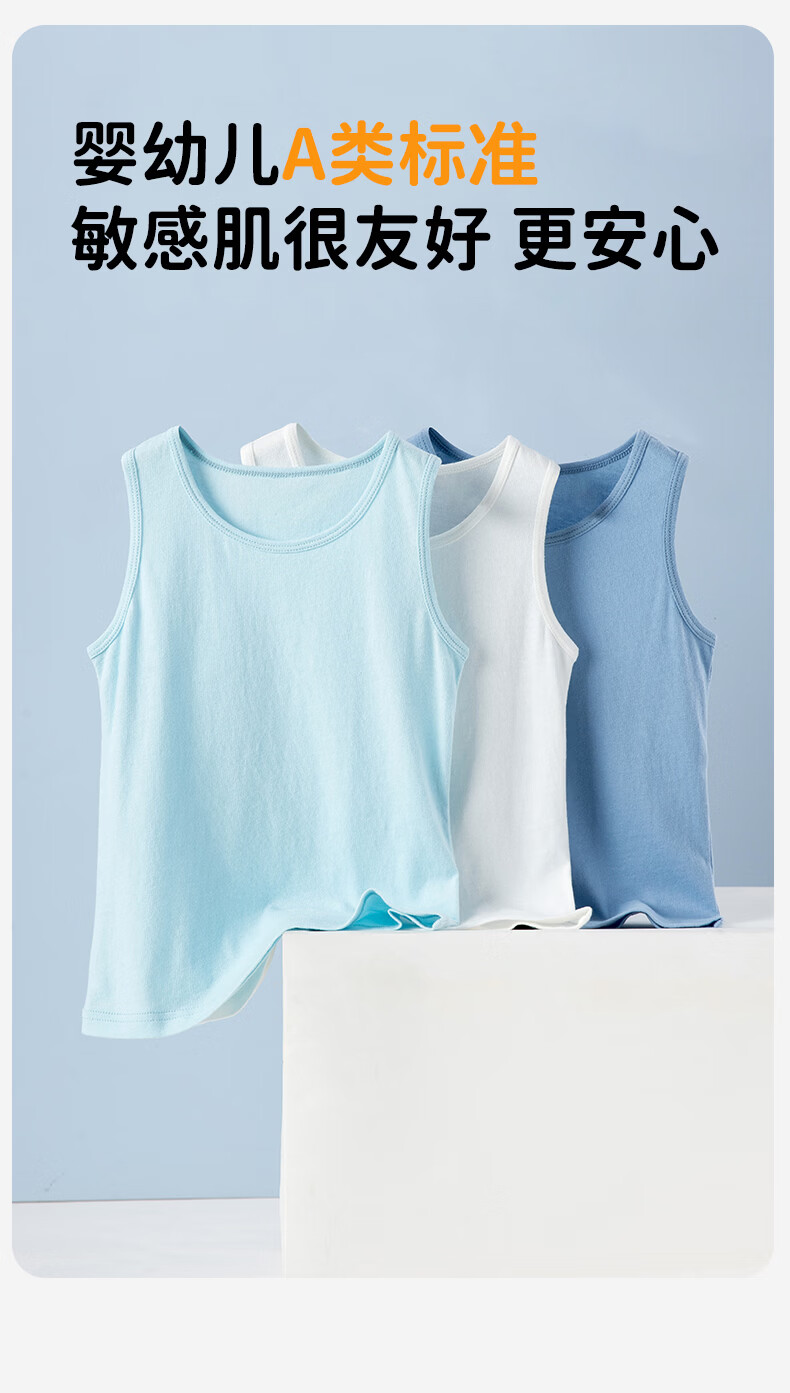 Dingguagua Boys' Breathable Cotton Sleeveless Vest A-Class Children's Undershirt Tank Top Summer 3-Pack Style C Size 150 6