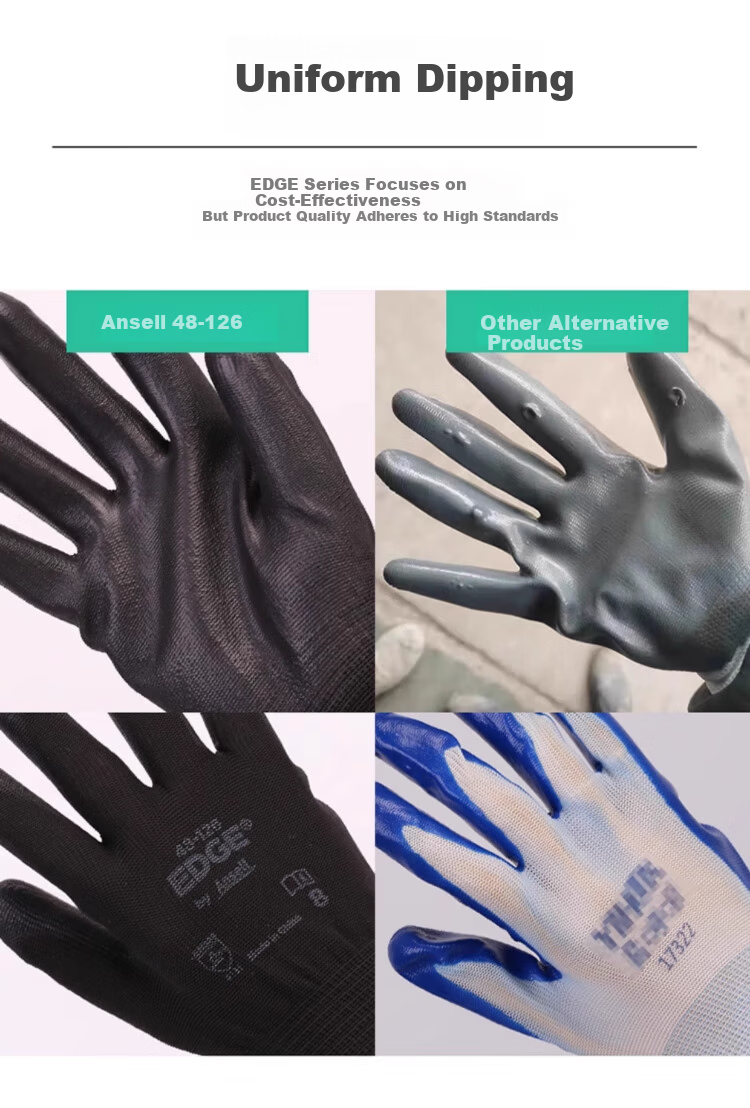 Ansell Protective Gloves, Non-Slip, Wear-Resistant, for Mechanical Processing And Handling, PU Coated, Tear-Resistant, Safety Work Gloves, 48-126 (5 Pairs), 9/L 8